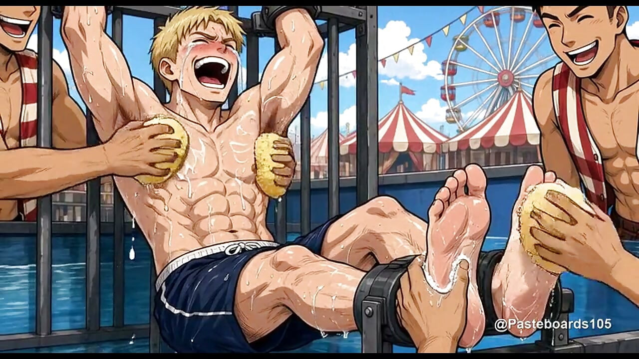 Strapped On The Carnival Dunk Tank Seat, Sponges And Fingers On His Soles And Armpits (2D Anime)