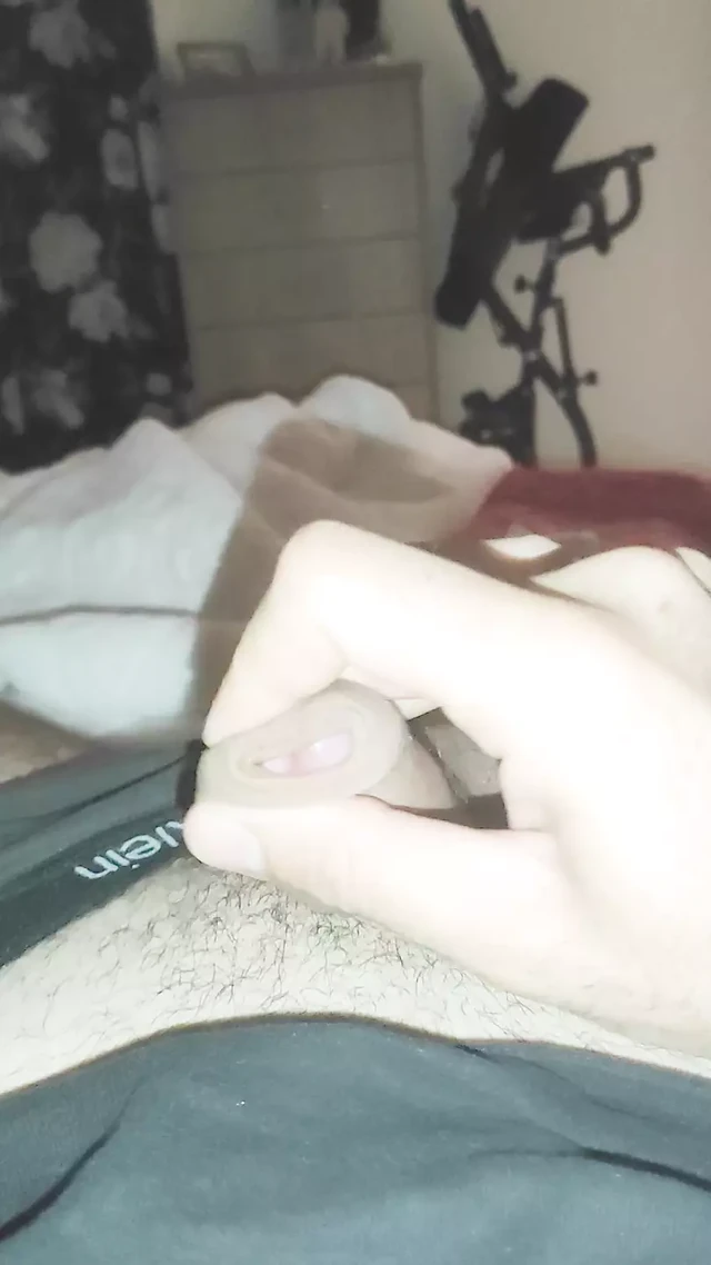 Playing my big hairy cock on bed