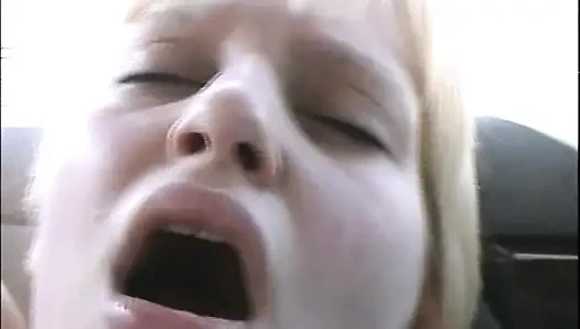 Horny Young Girl with Hairy Pussy Fucked in Car and Cum on Huge Tits by Big Amateur Cock