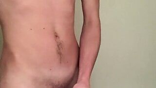 Teen boy jerking his young lubed cock until he explodes