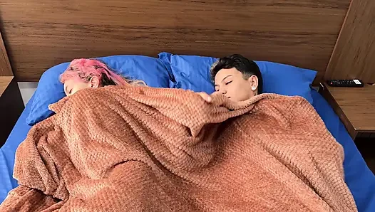 After arriving from a long trip my stepbrother and I lay down in the same room and ended up with a delicious fuck