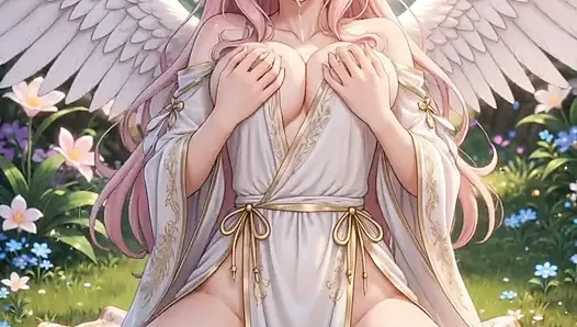 Hentai Engelchen mit großen Brüsten masturbiert
