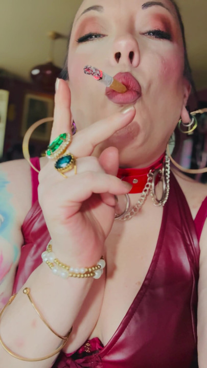 Leather Clad Tina Snua Smoking A Cigarette With Lots Of Dangles | Clip 1