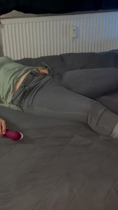 Masturbation on the bed in jeans with the Satisfyer pro 2 multiple orgasms trembling twitching moaning | Clip 1