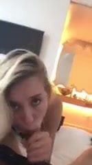 Blonde slut riding cock and giving blowjob