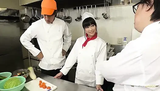 The chef and restaurant management reprimand the Asian cook by instructing her to squeeze thick veggies