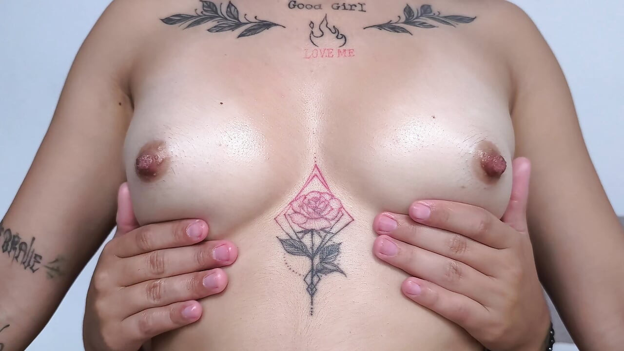 Just putting oil on my small natural tits
