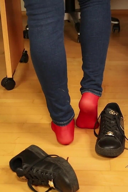 Red Stockings, Sneakers & Dangling Tease