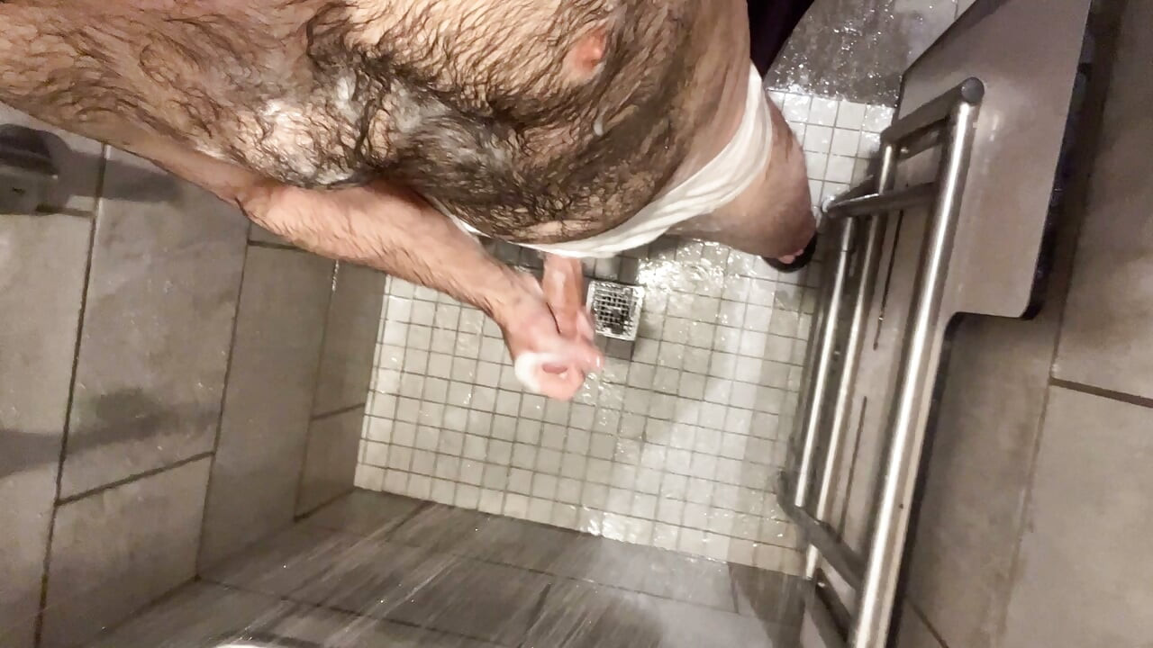 Handsome hairy erect public gym