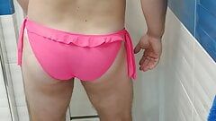 Sissy in sexy pink swimsuit monokini