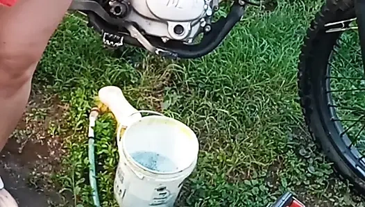 WASHING THE MOTORCYCLE MY BOSS INTERRUPTS ME AND FUCKS MY ASS