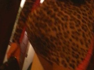 Sexy latina travesti em vestido de leopardo