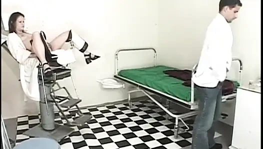 Two bisexual male nurses get naughty with a young babe at the doctor's