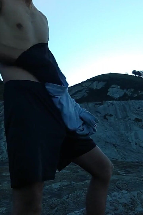 Horny Slim Brown Guy Jerks off Hard in a Heavenly Place Under the Sunset