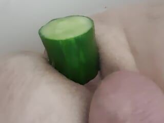 Bathing cucumber in moaning bathtube-boy
