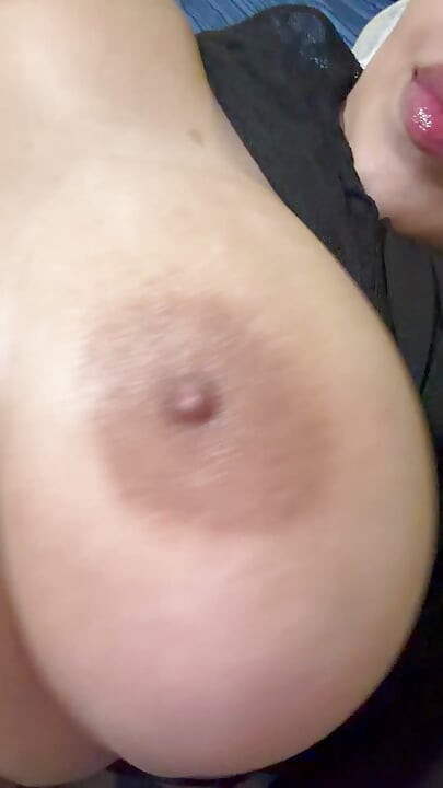 Hot mom massages her huge tits all full of oil