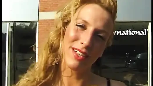 Blonde babe shows amazing natural tits