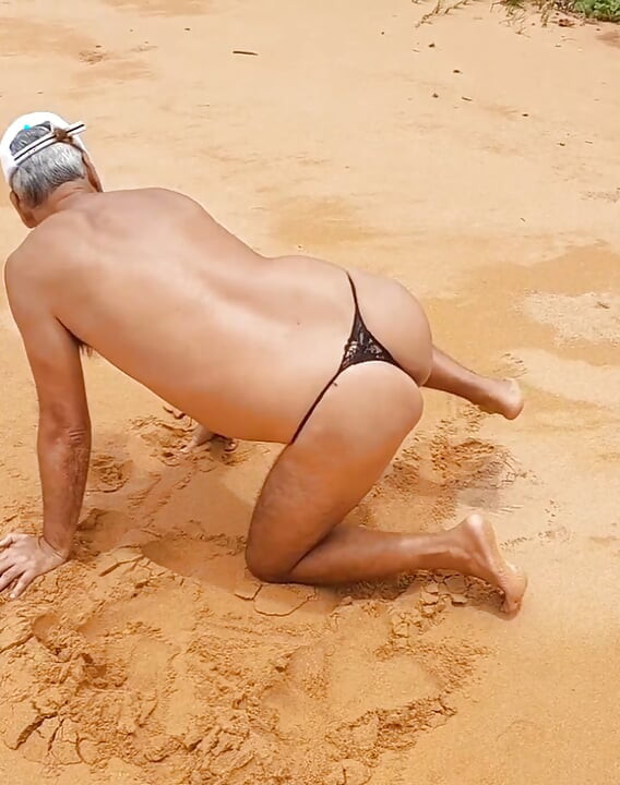 Ladysilva crossdresser on the beach in panties what a hot ass