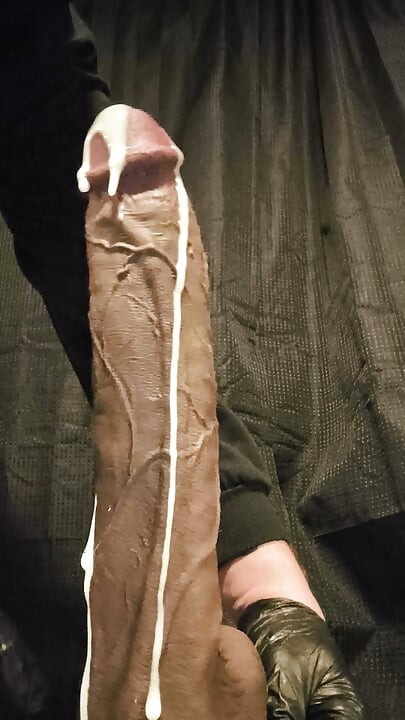 Sissy rides huge bbc dildo close up.
