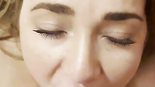 Hot BBW MILF sucks his cock until he cums on her face