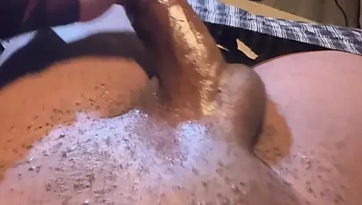 I'm amazed by my stepbrother's huge dick and jerk his dick until he cums