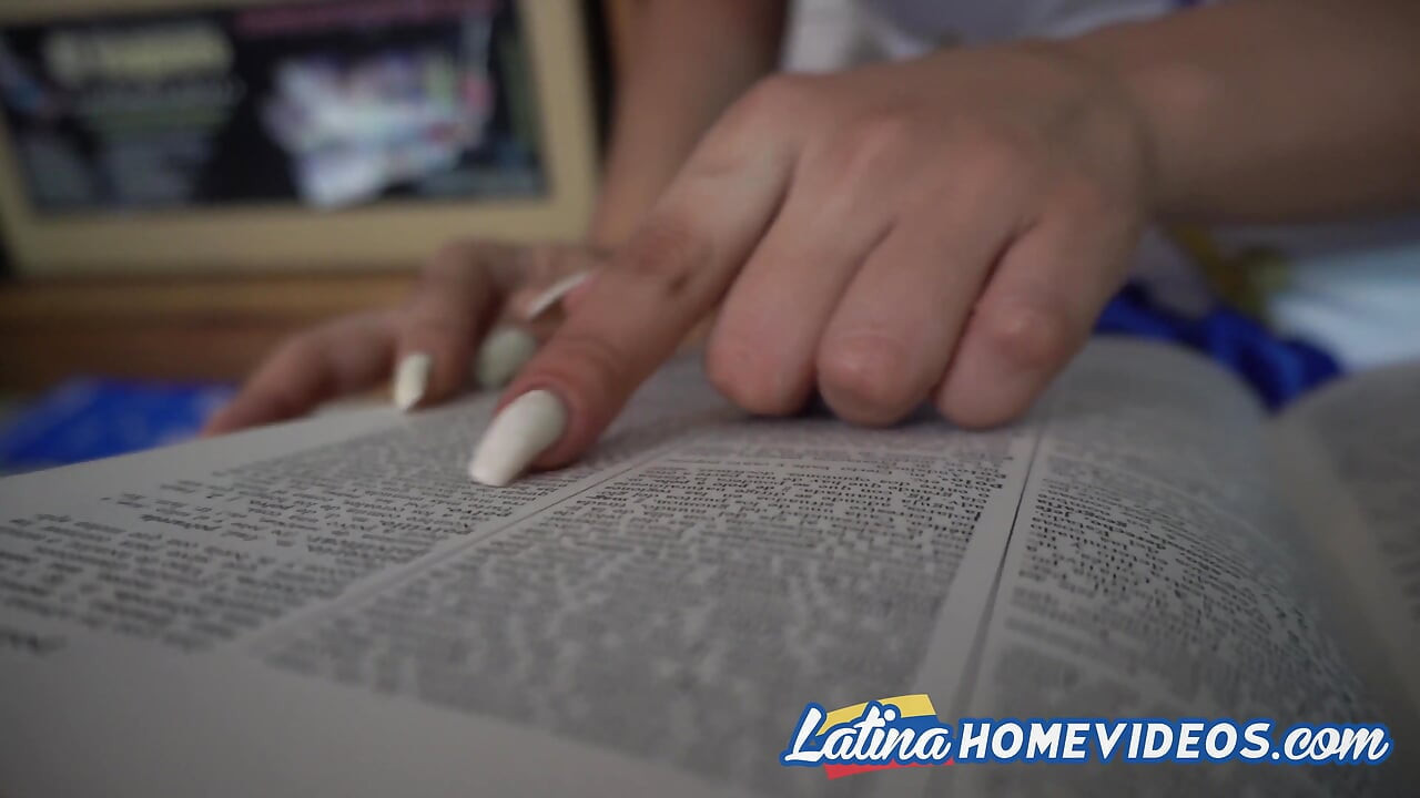 Braces Latina teen strips while studying