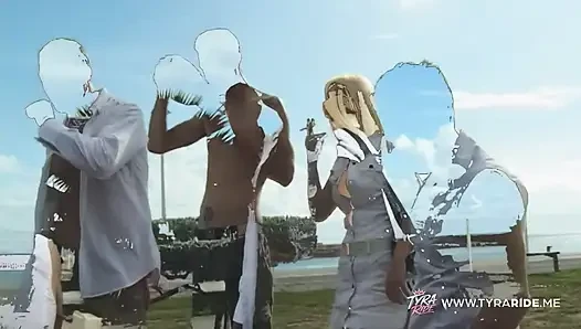Çıplak plaj filmi çekimi sırasında arabada sarışın mürettebatla çekim