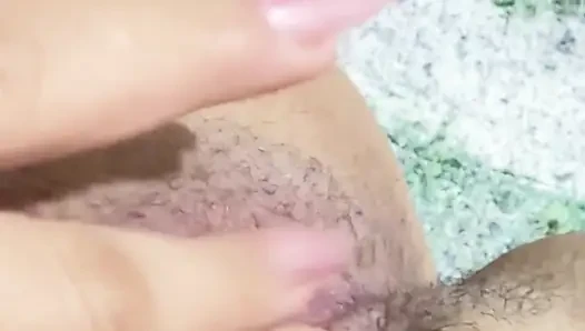 Sexy blonde mom masturbates her big hairy pussy