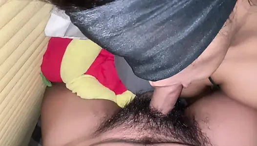 Auntie's blowjob was so good that my penis became hard