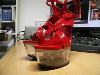 Cum on red heels at valentine's