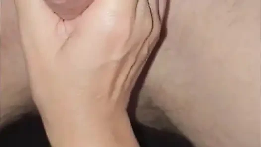 Milking the pre cum out of his hard cock