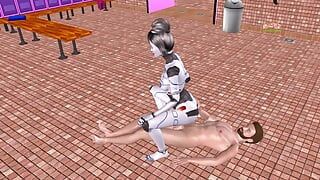 An Animated 3D Cartoon Porn Video - A Sexbot Robot Girl Giving Sexy poses then Riding a mans dick in Reverse Cowgirl Position.