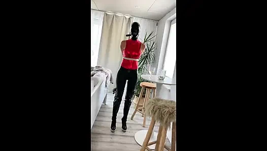 latex bondage high heels hogtied