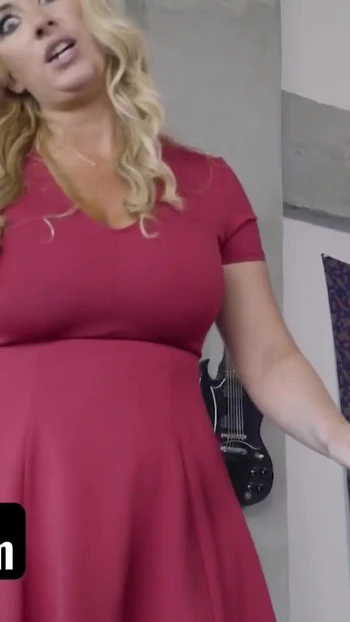 Epic moment from "PervMom - Busty Housewife Janna Hicks Moans Loud While Riding Her Stepsons Fat Cock On The Couch"