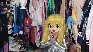 Kigurumi gelaagde ademspel cosplay glanzende zilveren jurk van pvc