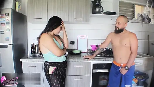 My stepmom catches me marbling me with her panty and tells me to put my big cock in her and make it happen.