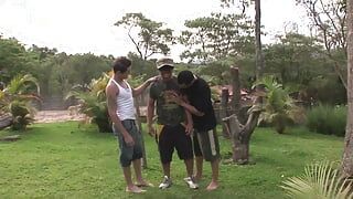 Hot outdoor threesome sex between sexy horny gays