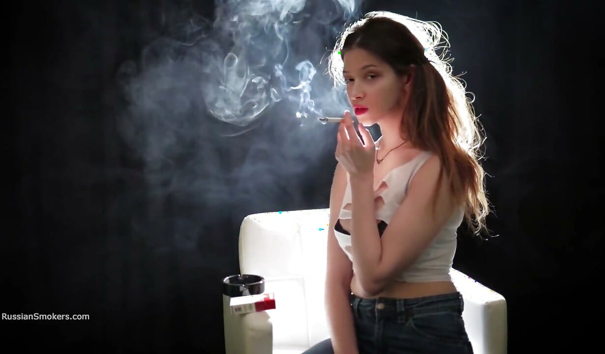 Seductive Russian Babe Smoking Cigarette Natural Light