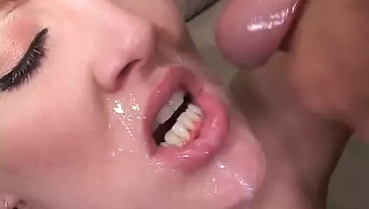 Cum from younger guy drips off of this MILF chin