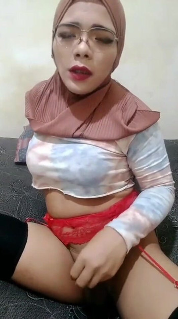 Thrilling moment from "Indonesian hijab shemale is handjob her dick"