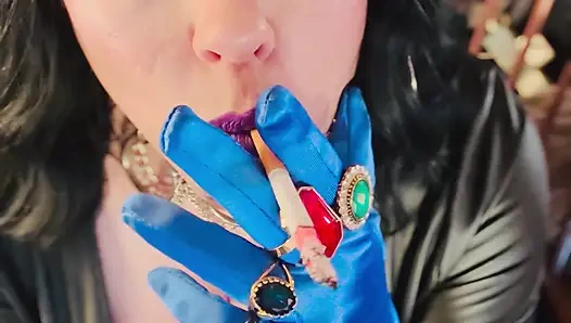 Tina's In Her Satin Gloves Again! Smoking A Cork Cigarette With Dangles, Snap Inhales & Drifting Smoke
