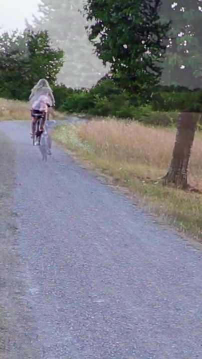 Jaw-dropping moment from "Posed & Wanked In Public - most exciting is biking in short clothes and shiny nylon stockings"