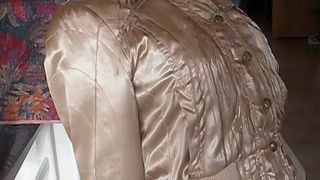 Guy ejeculating on second hand gold nylon jacket - part 2