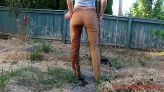 slave life Pants Pissing peeing outdoors
