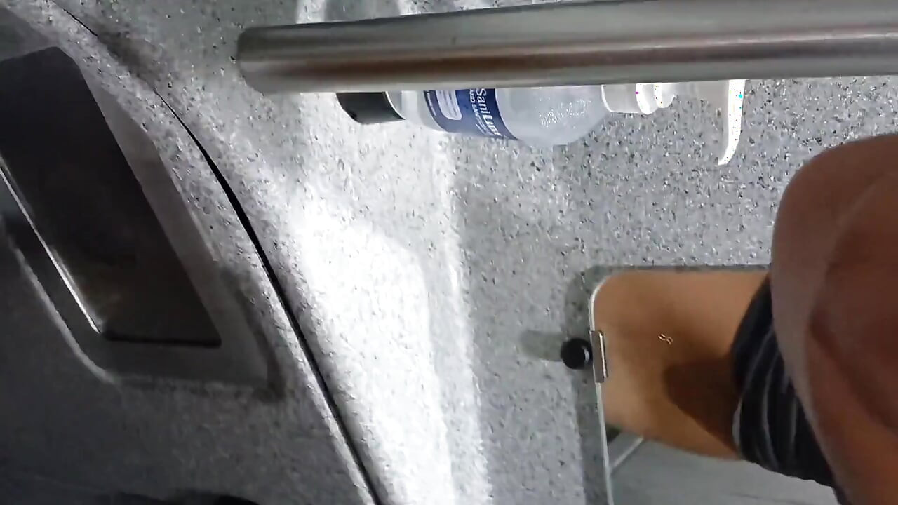 Risky Fucking in a Bus Bathroom. Huge Cum Shot