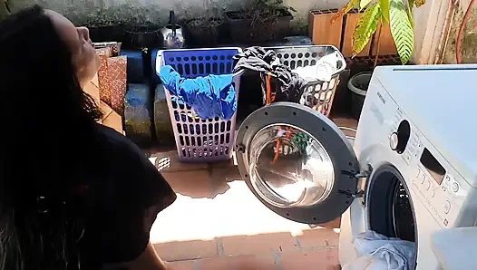 I Got Stuck in the Washing Machine My Black Dick Stepson Took Advantage and Fucked Me