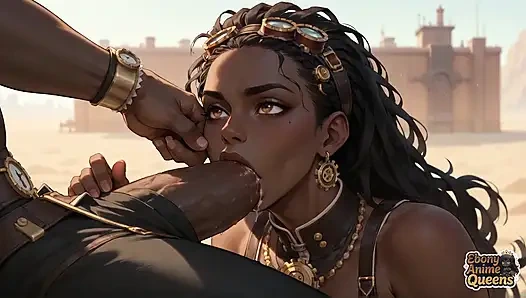 Ebony Queen Seduces with Desert Oral, Steampunk Sex.
