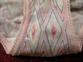 Cum on small pink pattern panties