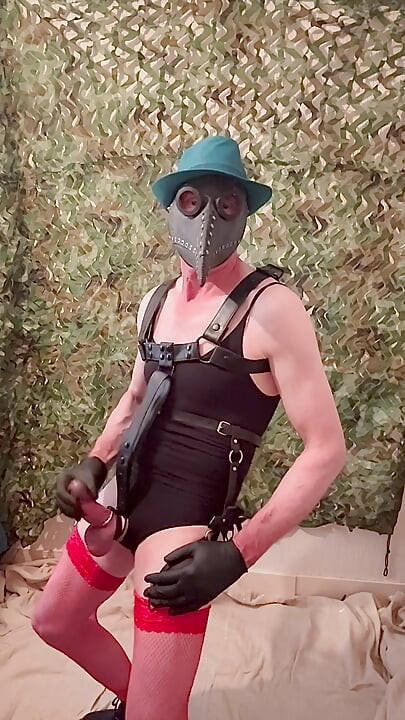 Sexy Red Stockings Cock Harness Hot Cum From Penis