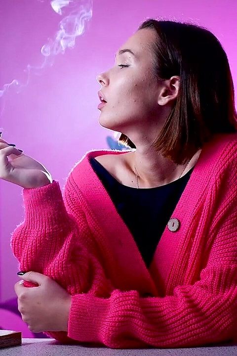 Playful Russian Beauty Smoking Cigarette Outdoor Tease